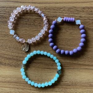 {Handmade} Set of Three Bracelets in Purple, Pink, and Blue